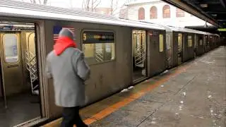 IRT Subway: Dyre Avenue Bound R142 (5) train at Morris Park (Snowy Aftermath)