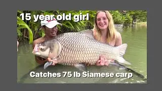 Gillhams fishery in Thailand, 15 year old landing a 75lb Siamese carp.