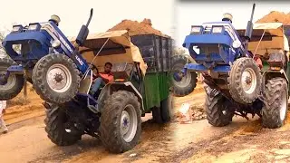 FARMTRAC 6050 tractor stuck mud by pulling tractor trolley stunt video amazing driver video