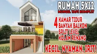Desain rumah 5x12 2 lantai 4 kamar tidur dengan balkon cantik