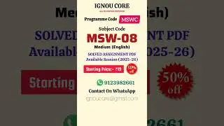 MSW 08 Solved Assignment PDF 2025-26 in English, MSWC program MSW-08 Solved assignments