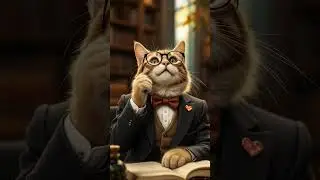 A sophisticated feline CEO, #CEOcat #bookworm #librarylove #ai  #tailoredtoperfection #classycat