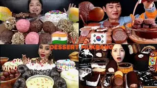ASMR: Dessert Eating Mukbang🎂| Indian🇮🇳 v/s Korean🇰🇷 #mukbang #asmr #eatingshow #desserts #chocolate
