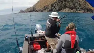 “Trouble” at Boom Rock in the Frewza F14 Fisher. Makara Beach.