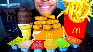 MCDONALD'S CHICKEN NUGGETS ICE CREAM CONE DIPPED CHOCOLATE CRISPY FRENCH FRIES BIG BITES ASMR MUKBAN