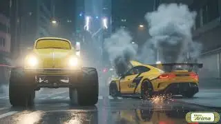 Xiaomi electric car with lightning speed,VW Beetle loses badly. #cars #cartoon #xiaomi   #animation 