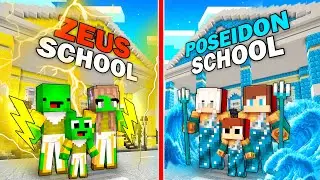Mikey ZEUS vs JJ POSEIDON Family School Survival Battle in Minecraft - Maizen