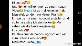 Msp- Prank😂 Ich werde gehackt😅 + Gewinner der Account Verlosung 😍