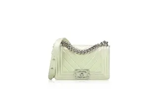 Chanel Iridescent Lambskin Chevron Small Boy Flap Bag Green