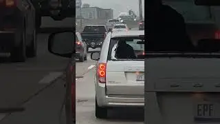 van with broken back window on highway  #broken #hoopty #ugly #wtf #fix