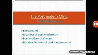 The Postmodern Mind || by Richard Tarnas || Lecture 1 || Meaning, Challenges, Notable Features ||