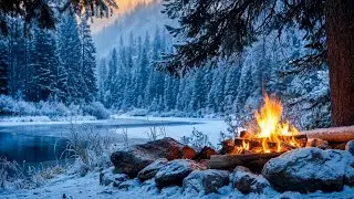 Winter Campfire by the River 🍁❄️🔥 Peaceful Cozy Ambience for Rest & Deep Calm