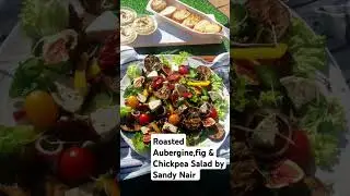 ROASTED AUBERGINE, FIG &CHICKPEA SALAD. Middle Eastern Salad served with humus(chickpea pate)& bread
