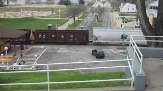 CSX Manifest Train passes by Silver Beach Pizza/Amtrak Train Station at St Joseph Michigan (4-28-24)