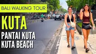 Bali Walking Tour 🇮🇩 | Kuta Beach Walk 🌴 Pantai Kuta Street to Kuta Beach | Real Bali Experience