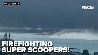 Super Scoopers help battle Garnet Fire, skimming Shaver Lake for water in California