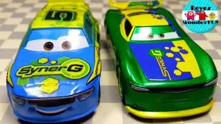Disney Pixar Cars 3 Next Gen racer spikey fillups Syner G #5, and Lane Locke diecast review