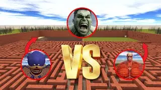 SCP 096 vs Hulk vs Colossal Titan vs Shin Sonic in The Maze in Garry&rsquo;s Mod!