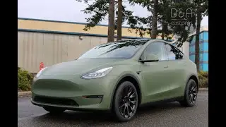 Tesla Model Y wrapped with Matte Military Green D&A Customs Seattle | Bellevue | Tacoma