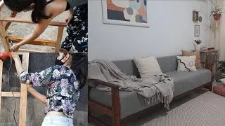 Transformei um sofá velho em um moderno c/100 reais | Transformação da sala pt 03