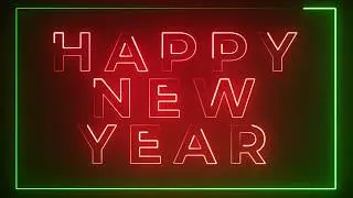 Motion Made Happy New Year Text glowing neon flickering lights with rectangle frame loop animated