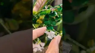 Iced out radiant cut diamond engagement ring