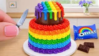 Mini Rainbow Buttercream Cake Recipe With Chocolate 🌈 Amazing Mini Cake Decorating and ASMR