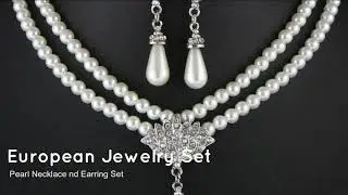 Pearl Jewelry Set, Necklace and Earrings  European/American Style || PlusMinusco.com