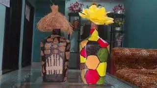 Simple Bottle art with coconut shells &paint#Ashlin Shabin