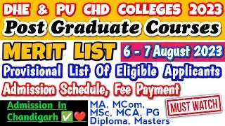 PG Courses admission Dhe Chd latest update 2nd merit list eligible applicants masters post graduate