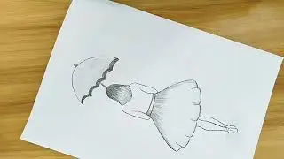 girl with umbrella drawing |girl drawing| Draw with nabila