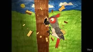 Woodpecker makes a hole at tree. Woodpecker topples a tree.🐦🌲