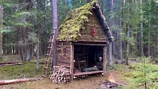 🔥 Building a Log Forest Shelter to Survive Night Wild Boar Attacks