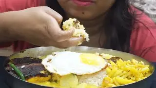 ASMR: EATING DAL RICE + ALOO CHOKHA +BEGUN BHAJA + EGG POACHED