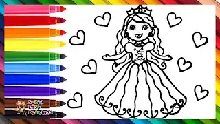 Draw and Color a Cute Princess 👸❤️🧡💛💚💙💜🌈 Drawings for Kids