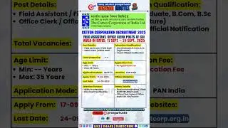 CCI Recruitment 2025 &ndash; Walk-In for Field Assistant & Office Clerk | #shorts #job #governmentjobs