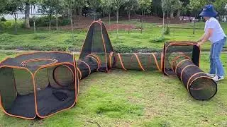 6-in-1 Cat Tent with Tunnel Portable Playpen Play Tents for Indoor and Outdoor