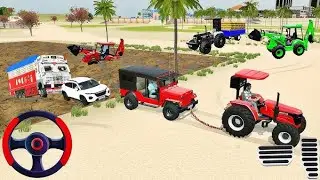 Indian truck stuck in mud tractor and car rescue the truck #simulatorgames #indiandrivigsimulator ✅💥