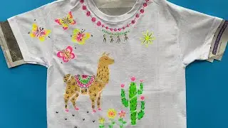 Llama t-shirt printing - four colours (Follow Along Painting)