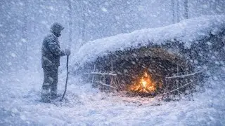 Caught in a Heavy Snowstorm - Warm Shelter with a Campfire Under a Tree at -21&deg;C | Winter Camping