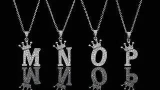 S925 Sterling Silver Hip Hop Crown 26 English Letters Moissanite Necklace Pendant #S925 #Moissanite