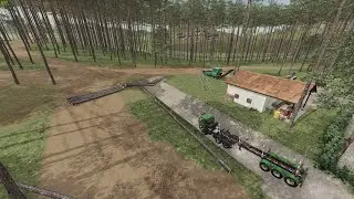 Disaster - Storm in Felsbrunn forest. Pulling out trees with winch and tractor after storm.