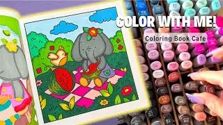 Color With Me 🐘| Asmr Adult Coloring Book Cafe using Winter Markers!!