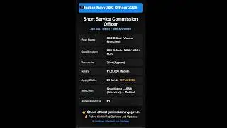 Indian Navy SSC Officer 2026 | Apply From 24 Jan | Last Date 10 Feb | No Fee #shorts