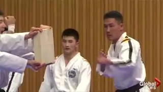 Combined North and South Korean Taekowndo team puts on dazzling demonstration