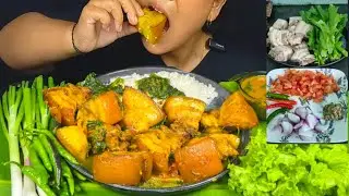 Cooking & Eating | Mustard Leave , Tomato With Pork belly | Pork Curry With Basmati Rice Eating.