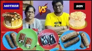 MOTHER VS SON BUTTERSCOTCH,CHOCOLATE PASTRIES AND SPRING ROLL FAST EATING COMPETITION #competition