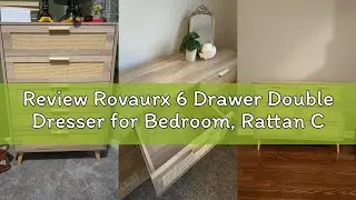 Review Rovaurx 6 Drawer Double Dresser for Bedroom, Rattan Chest of Dressers, Modern Wooden Dresser