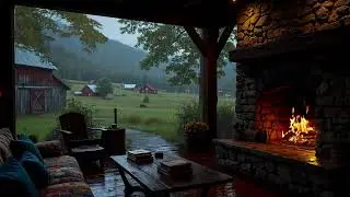 Rainy Night Retreat in a Cozy Cabin 🌧️ Warm Fireplace Sounds & Heavy Rain Sounds For Sleeping