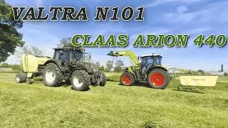 Sianokosy 2022 - Valtra n101 i Claas Arion 440